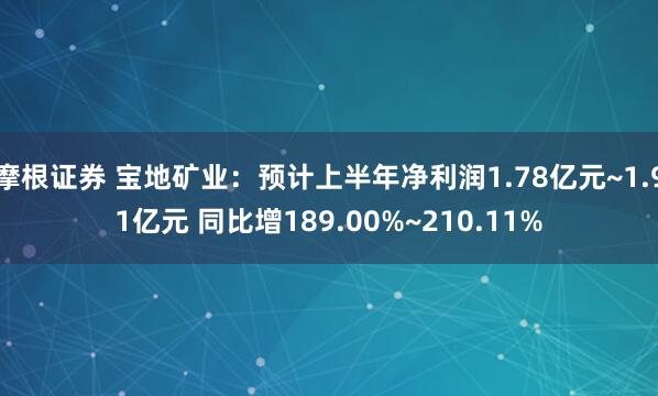 摩根证券 宝地矿业：预计上半年净利润1.78亿元~1.91亿元 同比增189.00%~210.11%